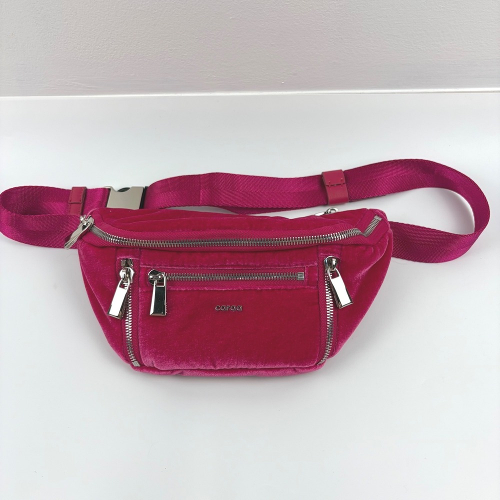 Free People Caraa Small Sling Bag Hot Pink Velvet Silver Hardware Adjustable
